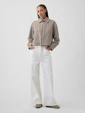 Gap High Rise Drawstring Wide-Leg Jeans New Off White